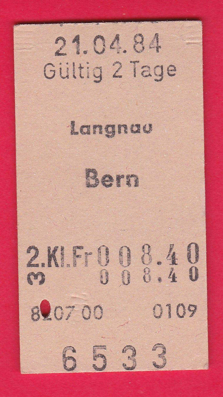 Tickets: KARTON BILLETT, LANGNAU - BERN, 2.KLASSE, EINFACH – Gebraucht aus Oberrieden von Gebirgsstelze