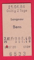 KARTON BILLETT, LANGNAU - BERN, 2.KLASSE, EINFACH