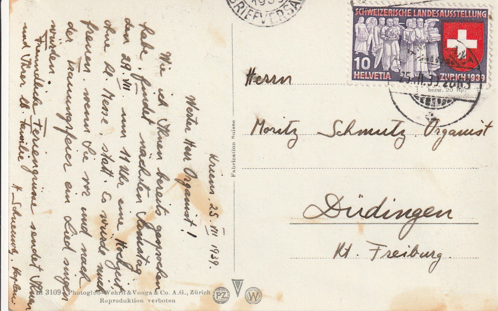 Ansichtskarten: AK - Luzern - gel. 25.3.1939 – Gebraucht aus Fribourg von schnalla92 1