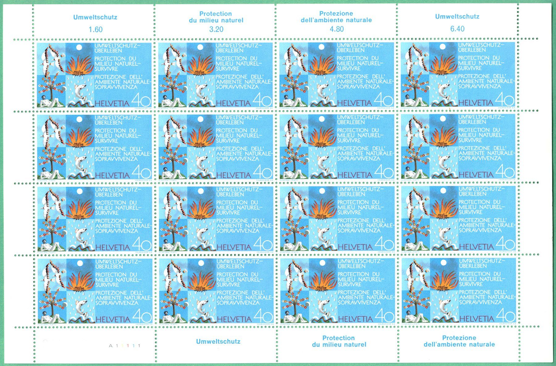 Alle Briefmarken: 1972  Bogen    Umweltschutz     postfrisch    Bogen  A 1 – Neu (gemäss Beschreibung) aus Mellingen von Ginger