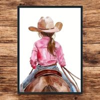 Poster affiche Fille et Cheval équitation chevaux cowboys