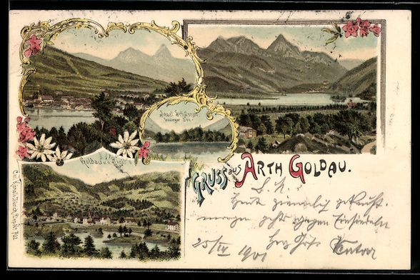 Cartoline postali: Litho Arth Goldau, Insel Schwanau mit Lo – Usato da Berlin venduto da bartko-reher