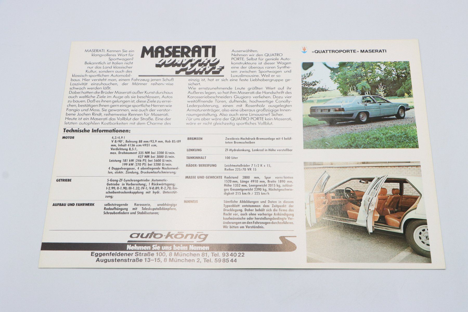 Maserati Documenti: Maserati Quattroporte 1978 Prospektblatt – Usato da Bühl b.Aarberg venduto da Collectorpassions 3