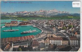 Romanshorn mit Hafen und Bahnhof - Litho