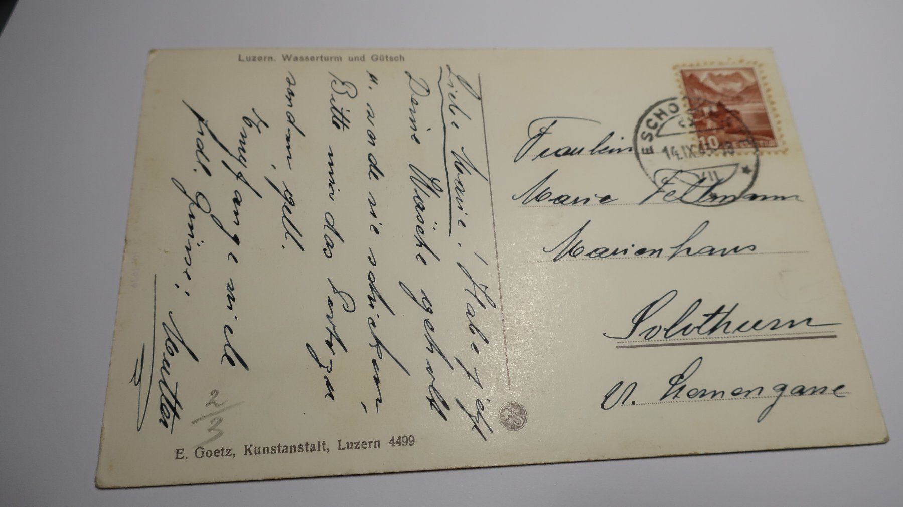 Cartoline postali: Luzern Wasserturm und Gütsch  1943 – Usato da Cormoret venduto da Pascalll2001 5