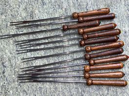 12 Fondue Gabeln Holzgriff mit Farbmarkierung Edelstahl