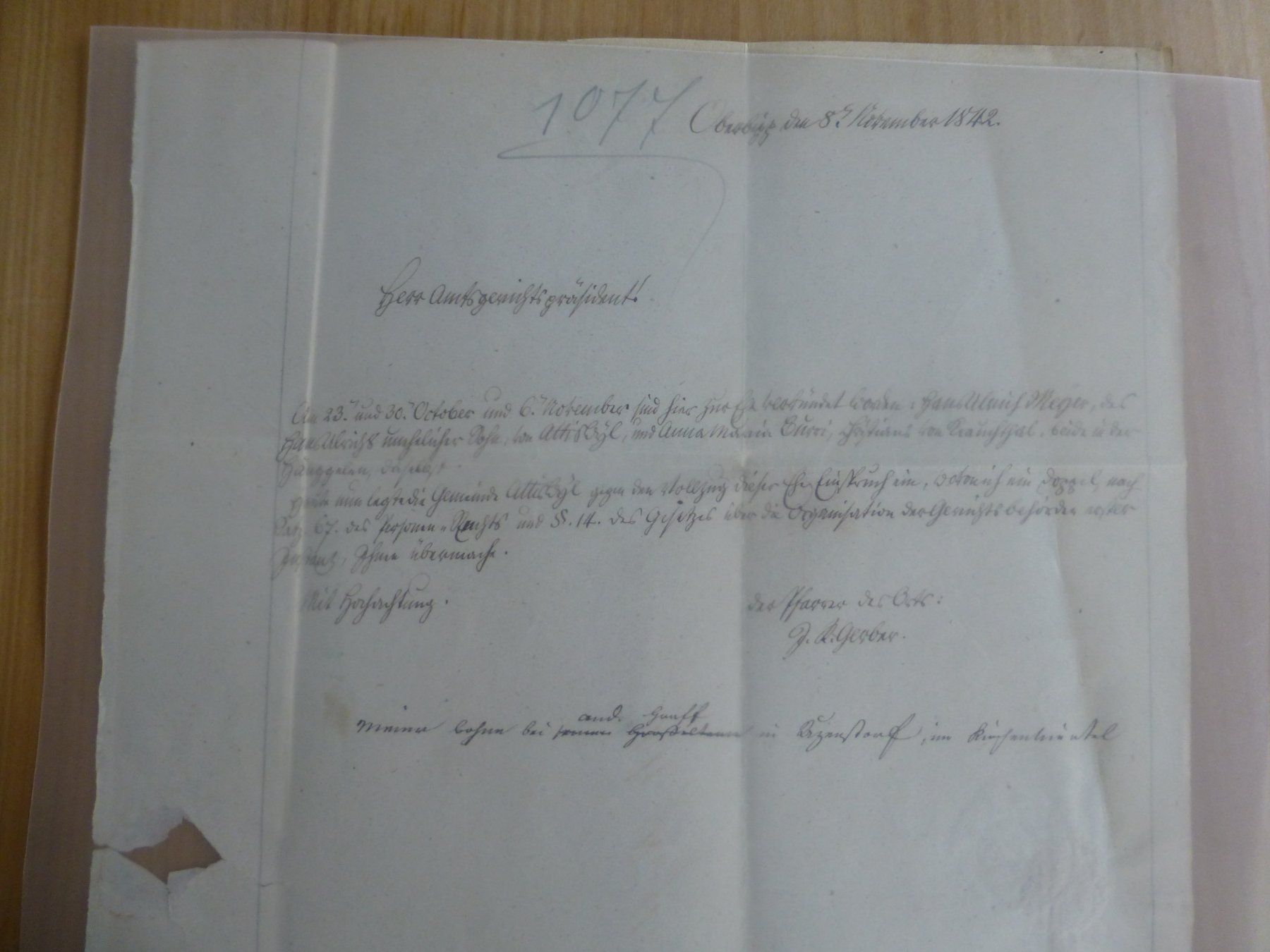 Dokumente: Wiedlisbach/ Oberbipp 16.Januar 1843 – Gebraucht aus Bettlach von 1saurer 3