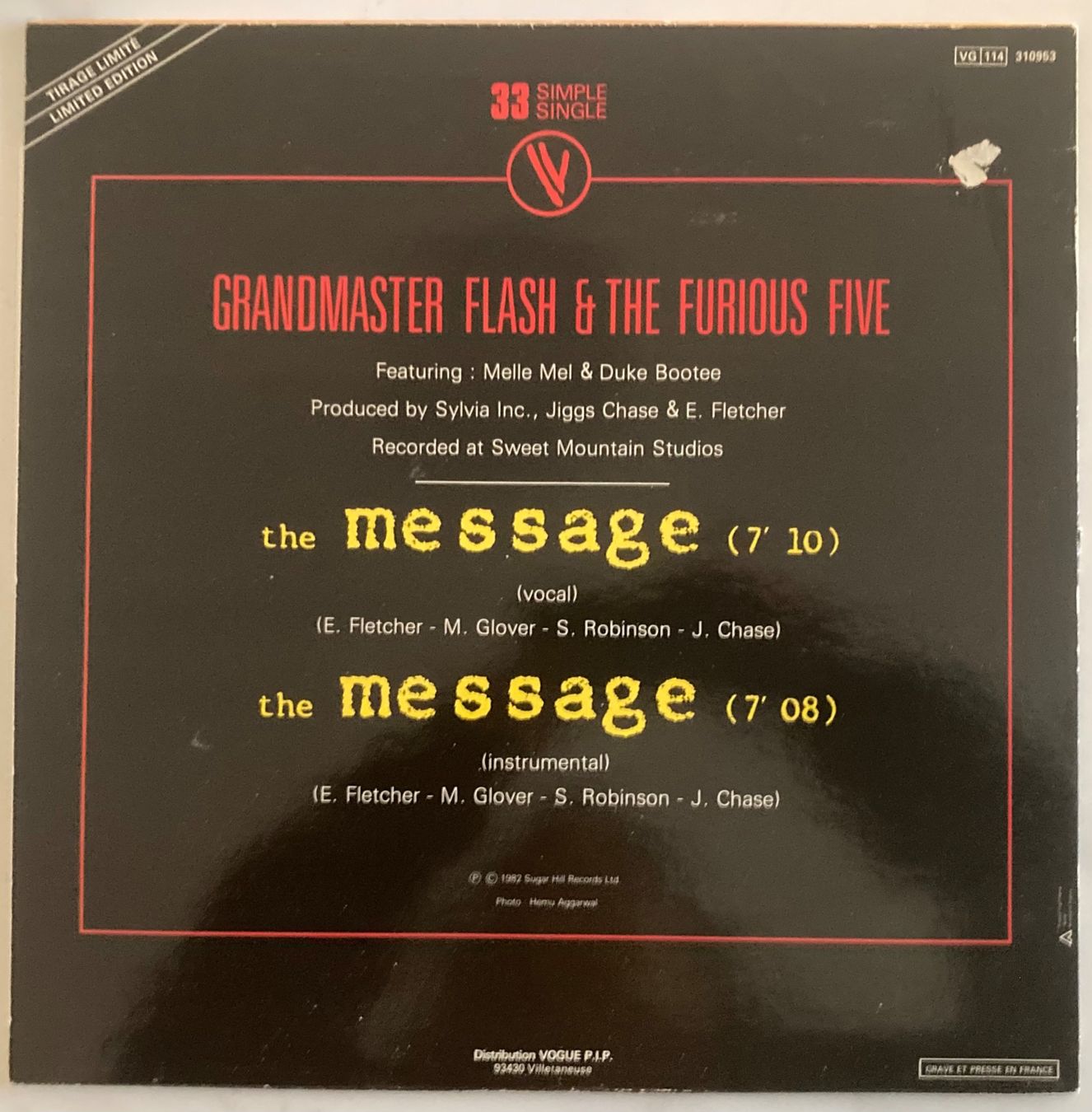 Dischi in vinile: GRANDMASTER FLASH & THE FURIOUS FIVE - THE MESSAGE – Usato da Poliez-Pittet venduto da Newtown-Records 1