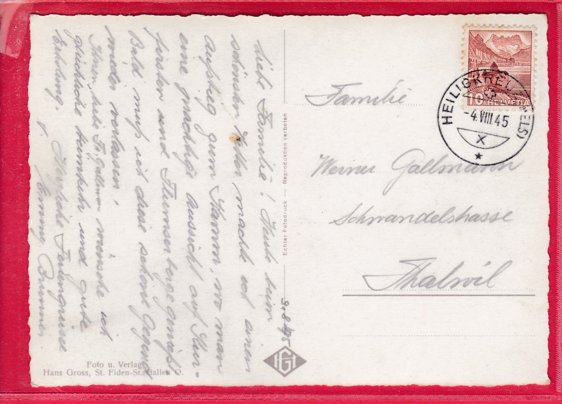 Ansichtskarten: AZMOOS, 4.8.1945 – Gebraucht aus Oberrieden von Gebirgsstelze 1