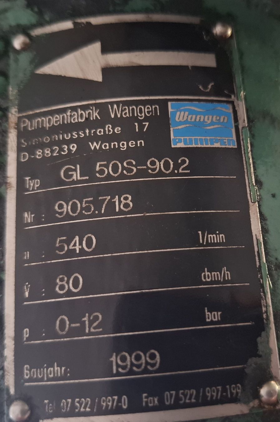 Pompe & Parti di ricambio: Wangen Schneckenpumpe GL 50S-90.2 – Usato da St.Niklausen venduto da xMach31x