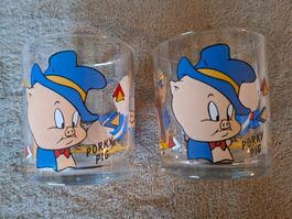 2 Trinkgläser Porky Pig Warner Bros 1991 guter Zustand