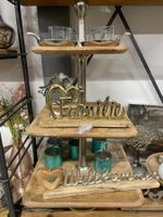 Etagere gross aus Aluminium mit Mangoholz/Neu/OVP