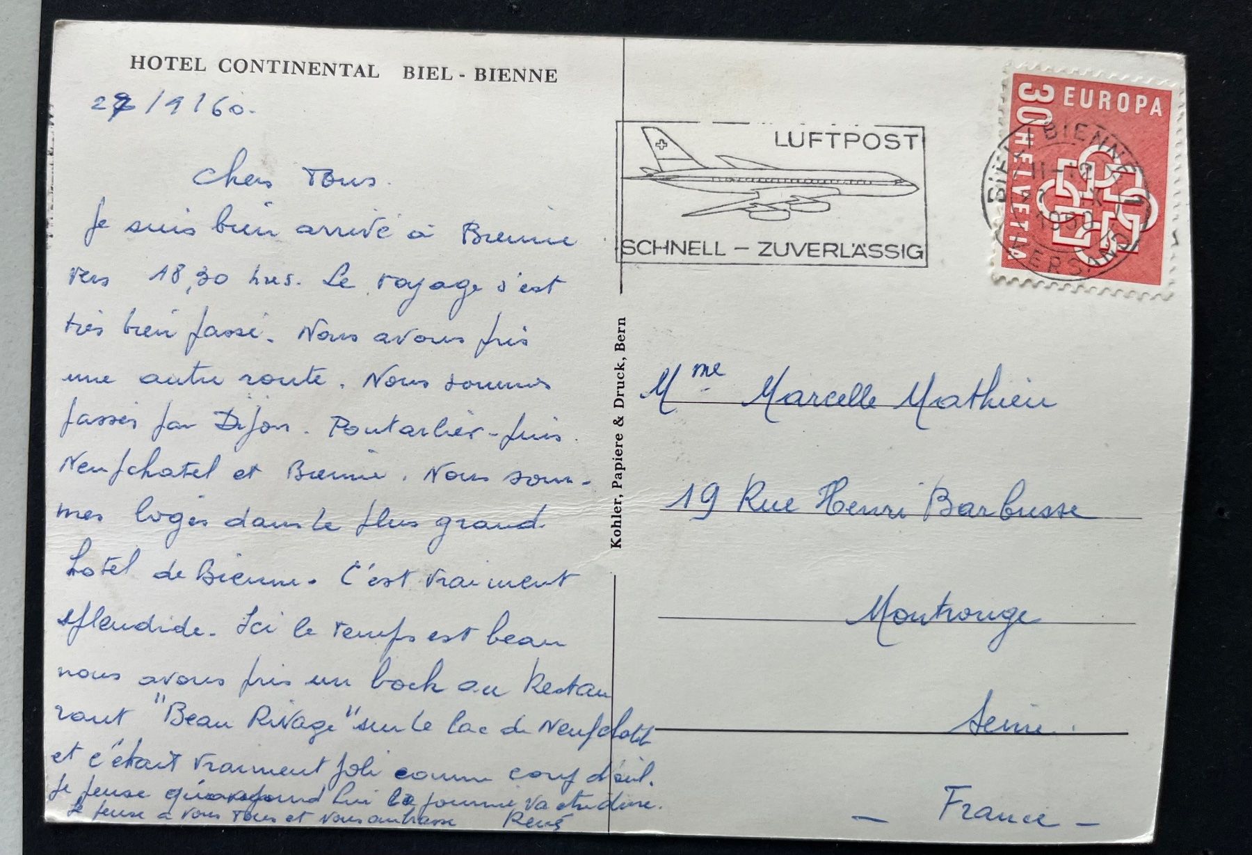 Cartoline postali: BIEL - BIENNE, Hôtel Continental/Oldtimer Auto/ siehe Zustan – Usato da Ostermundigen venduto da DaxKarten-75 1