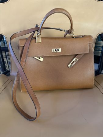 Sac à main en cuir véritable, couleur camel 👜