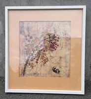 Gerahmtes Batik-Kunstbild auf Stoff – Vintage – Blumenmotiv