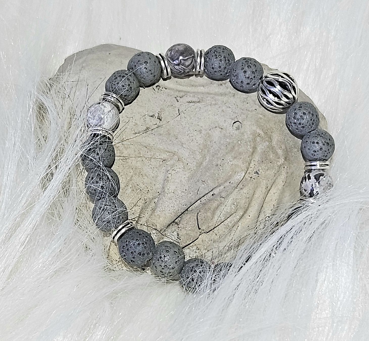 Bracciali & Braccialetti: graue Lavastein-Mix Armk. - Spendenaktion – Nuovo (secondo la descrizione) da Unterkulm venduto da Nachtigall 2