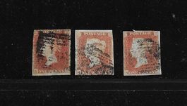 ENGLAND KLASSIK 3 x ONE PENNY RED KÖNIGIN VIKTORIA 1841