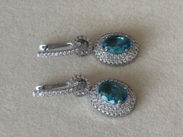 Luxus Elegante Zirkonia Ohrstecker Farbe:Silber / Blau
