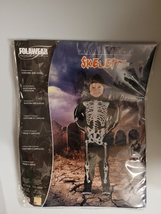 Rubie's Offizielles Skelett-Kostüm Für Jungen, Größe L – Schwarzer Overall Mit Aufdruck & Kapuze Mit Maske