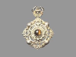 Antiker Silber-Anhänger Ajour-Arbeit mit Tigerauge-Cabochon