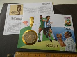 Suriname 1994, 100 Gulden Fussball-WM  Münzbrief Nigeria