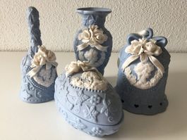 2 x cloches /Glocken, 1 x bonbonnière/Deckeldose, 1 x vase