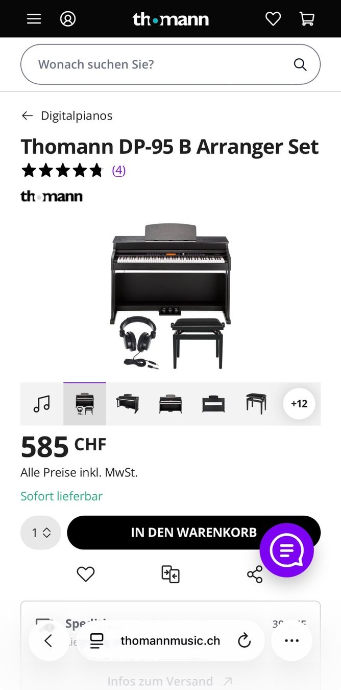 Thomann Musikinstrumente: Digitalpiano Thomann DP-95 B Arranger Set mit Hocker – Neu (gemäss Beschreibung) aus Zürich von ofranziska 2