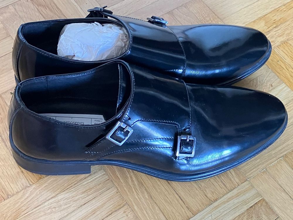 vernice-nero-stamato-abrasivato-nero-lackschuhe-gr-42-neu-und