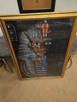 Handgemaltes Bild des Pharao Tutanchamun mit antiken Rahmen