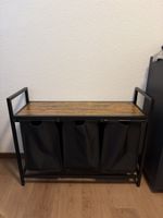 Wäschekorb mit 3 Fächern Holzoptik Metallgestell 
