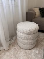 Hocker mit Stauraum rund Stoff beige Durchmesser 43cm Höhe 4