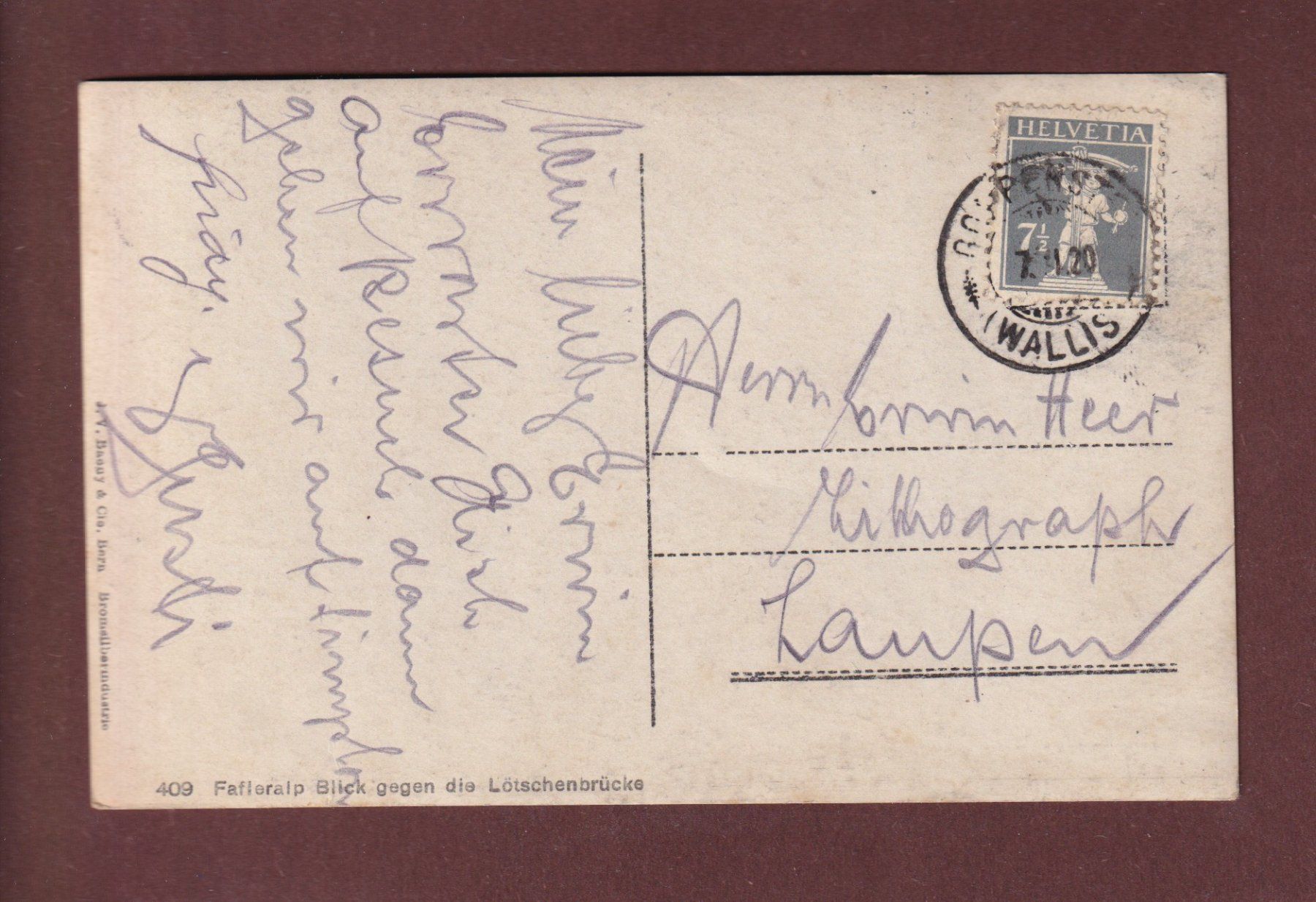Cartoline postali: FAFLERALP - Lötschenbrücke - 1920 – Usato da Pully venduto da nicecards-shop 1