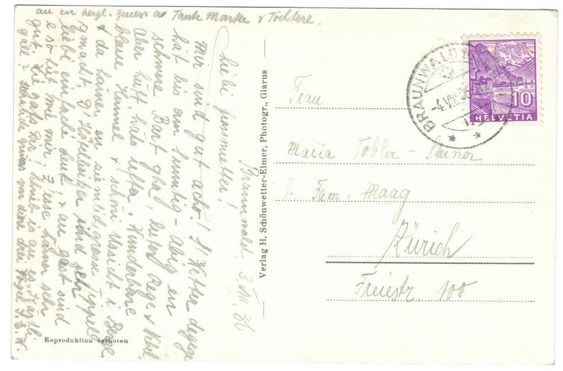 Cartoline postali: AK Braunwaldterrasse 1936 – Usato da Zürich venduto da Tolima194 1