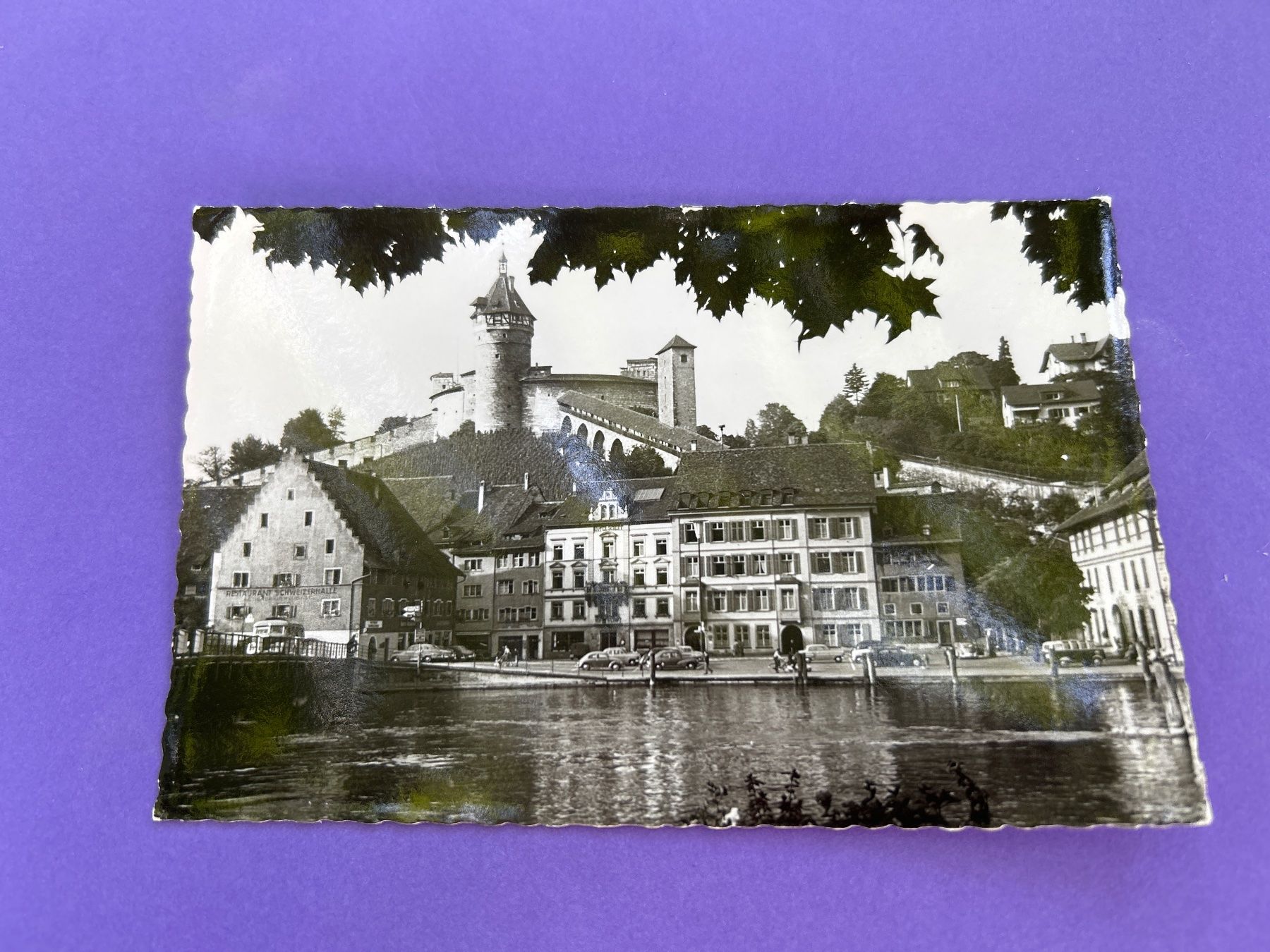 Cartoline postali: Schaffhausen , Blick über den Rhein ca. 1950 – Usato da Hefenhofen venduto da Bierinder
