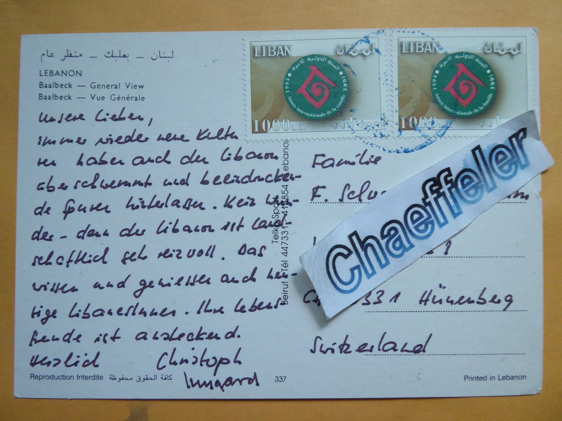 Ansichtskarten: Lebanon, Baalbeck - General View. / Libanon – Gebraucht aus Zürich von Chaeffeler 1