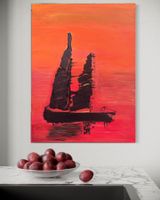Painting sailingboat in burning summer, decoration