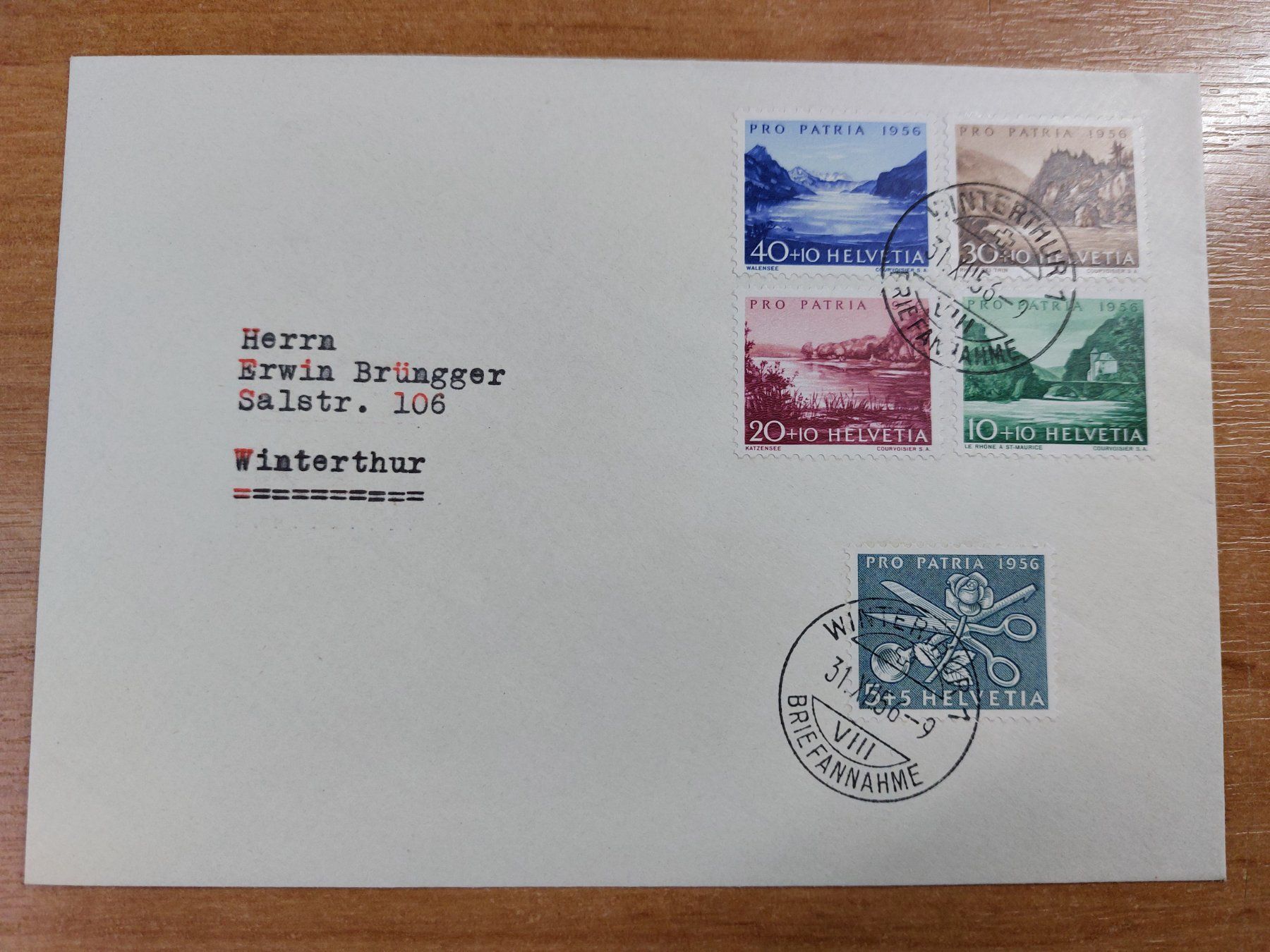 Tutti i francobolli: FP1956 - FDC Pro Patria 1956 obl. 31.12.1956 – Usato da Trélex venduto da Phil_Albert