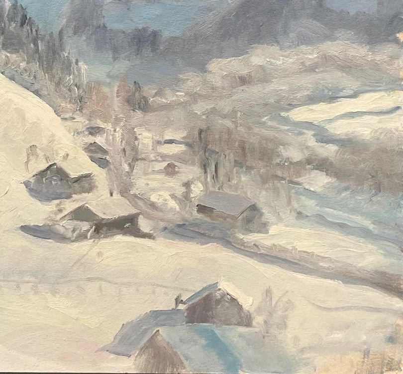 Schweizer Schule Winterlandschaft Gemälde Verso: Unl. Sign. (Gebraucht ...