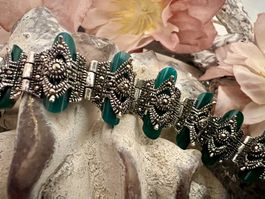 Wow! Silber Bracelet mit Achat Markasiten im Art Deco Stil