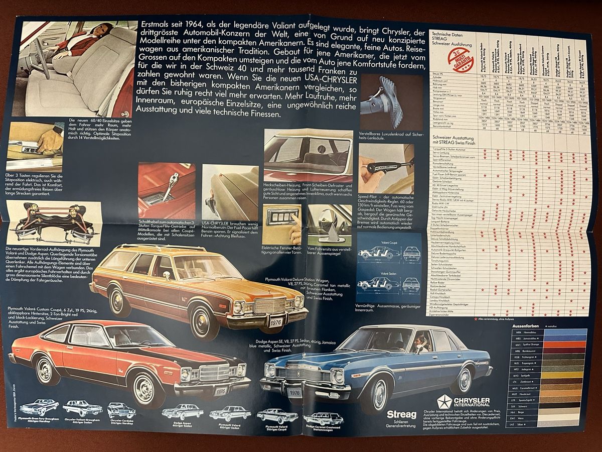 Chrysler Documenti: 1976 Chrysler Prospekt. Alle Typen. – Usato da Bern venduto da 3636-agb 1