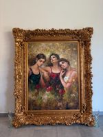 114x139/ DENBER/ Öl Gemälde Frauen im Blumenfeld Goldfolie