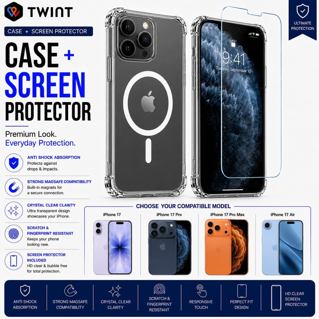 Cover & Protezioni schermo: MagSafe Hülle+Panzerglas fur iPhone 17 Serie – Nuovo e nell'imballaggio originale da Luzern venduto da MobiStore11