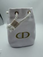 Dior Pouch White Canvas Gold Logo Drawstring Bag GWP