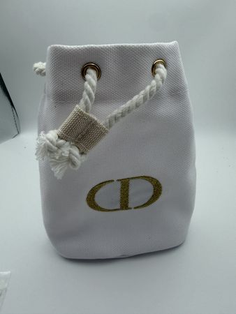 Dior Pouch White Canvas Gold Logo Drawstring Bag GWP