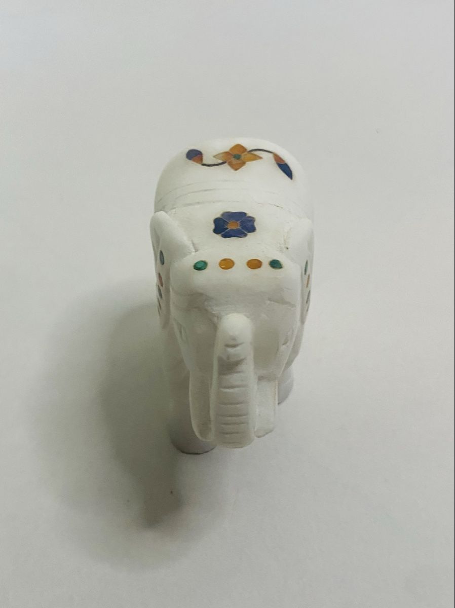 Statuette: Marble Elephant Figurine, Inlay Stone – Usato da Genève venduto da arcadiancocteau 2