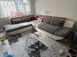 Ecksofa grau/weiss mit Bettfunktion
