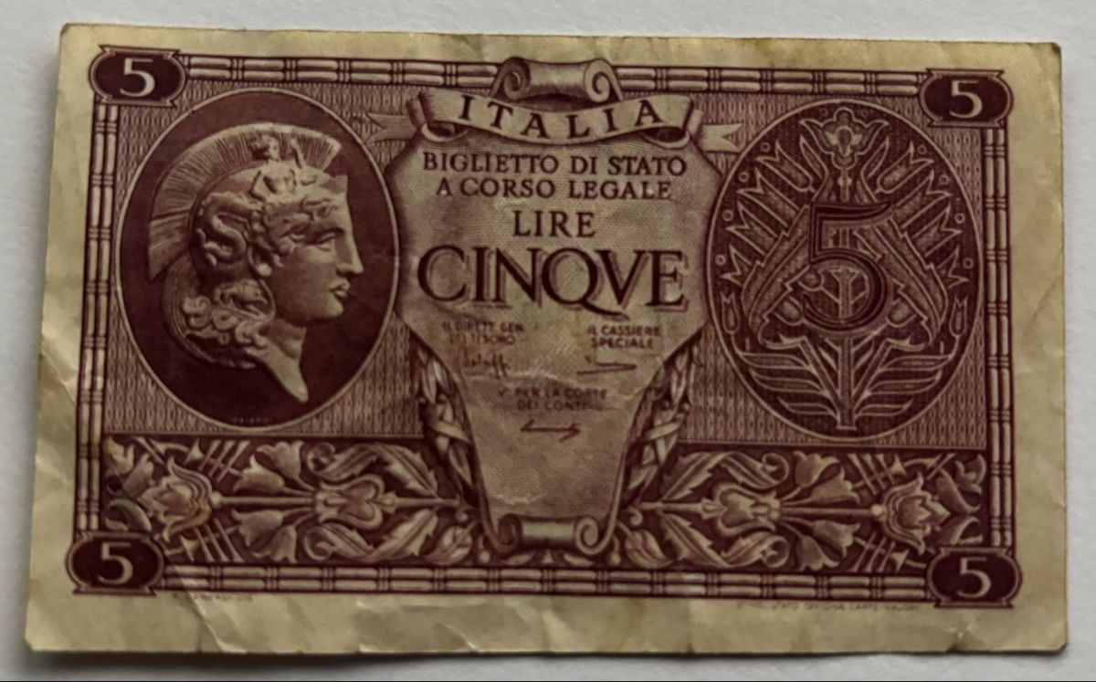 Banconote: Italien 5 Lire 1944 – Usato da Algetshausen venduto da Carrhard