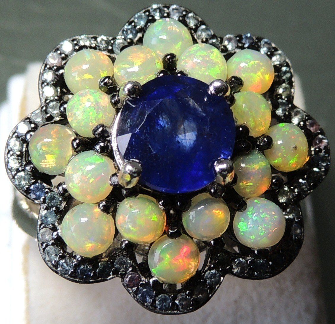 Anelli: Opal und Saphir Silber 925 Fingerring – Nuovo e nell'imballaggio originale da Waldenburg venduto da schaller707 2