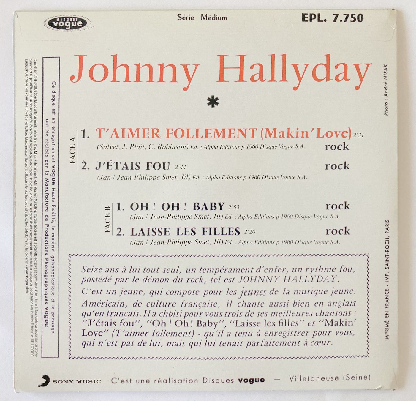 Vinyles: JOHNNY HALLYDAY - T'AIMER FOLLEMENT – D'occasion à Bottens par hotter-than-hell 1