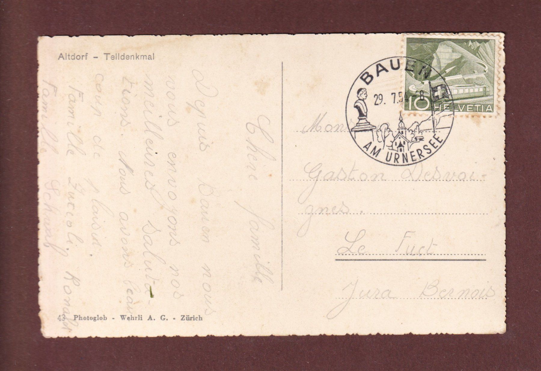Ansichtskarten: ALTDORF - Telldenkmal - 1954 – Gebraucht aus Pully von nicecards-shop 1